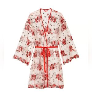 Victoria Secret Floral Lace Kimono Robe - Red Size M/L